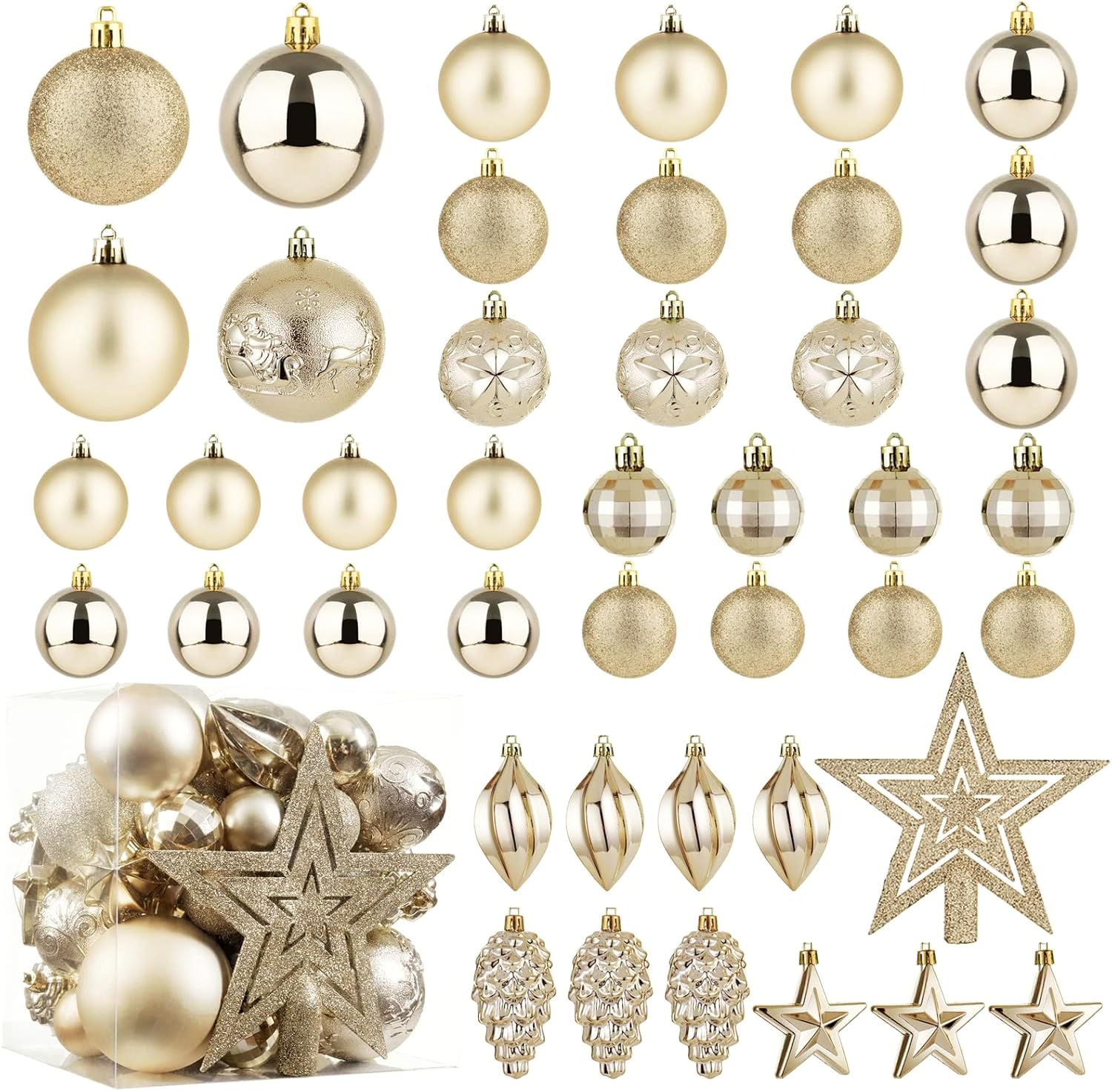Photo 1 of Christmas Ball Ornaments - 43pcs Shatterproof Christmas Tree Decorative Hanging Ornaments with Loop for Xmas Holiday Party Wreath Home Decoration (Champagne)