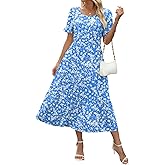 Zeagoo Womens Summer Dresses 2026 Casual Midi Dress Flowy Sundress Ruffle Short Sleeve Tiered Dresses A Line Boho Dress