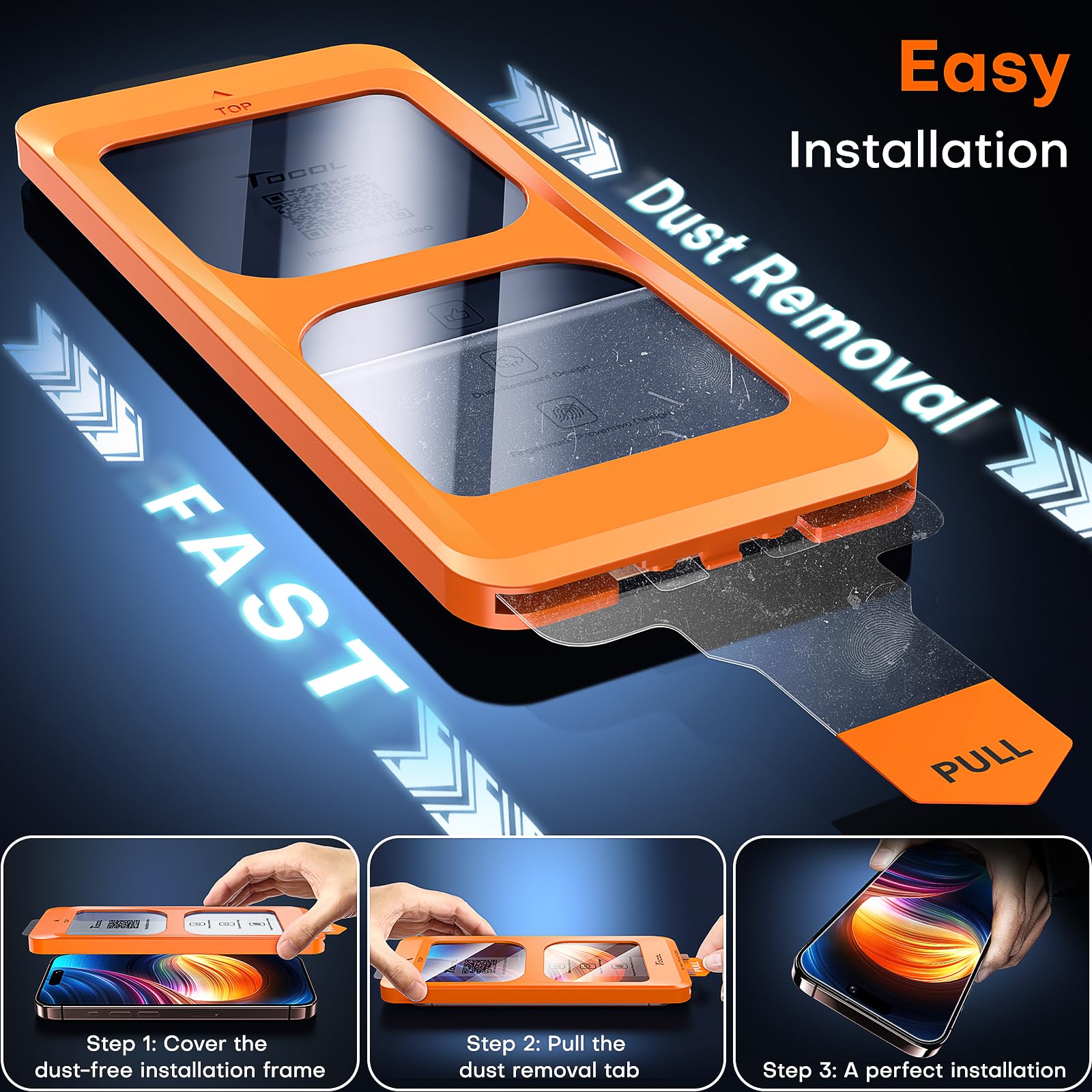 TOCOL for iPhone 17 Pro/iPhone 16 Pro Screen Protector 6.3-Inch, Instant Installation, Tempered Glass HD Clear, Full Coverage Protection, Military Grade Shatterproof, Case Friendly, 2 Pack