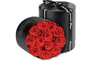 Immortal Fleur Preserved Roses In A Box, Mothers Day Flowers, Forever Everlasting, Mom Birthday Gifts from Daughter, Real Delivery Prime, Wife, Friend, Red 12