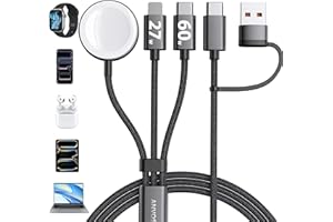 ANVOSED 60W Charger for Apple Watch Fast Charging, 6 in 1 Portable Multi Charging Cable with USB-C, Lightning-Compatible, for iPhone 17–12, Apple Watch Series 1–11/SE/Ultra, Essentials for Car & Travel