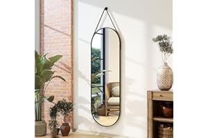 XRAMFY 16''x48'' Full Length Mirror with Hanging Leather Cord,Modern Aluminum Frame Full Body Hanging Mirror for Bathroom Vanity Living Room Bedroom Entrance