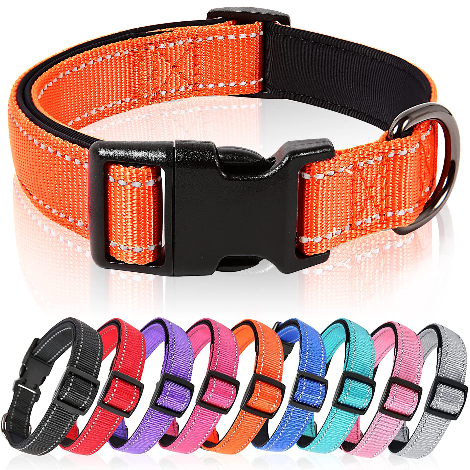 HEELE Dog Collar, Reflective Dog Collar, Soft Neoprene Padded Breathable Nylon Pet Collar Adjustable for Small Dogs, Lightweight Outdoor Training Collars, Orange, S(26-38cm)