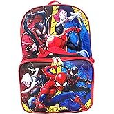Ruz Spiderman Boy's 16 Inch Backpack With Removable Matching Lunch Box Set (Black-Red-Red)