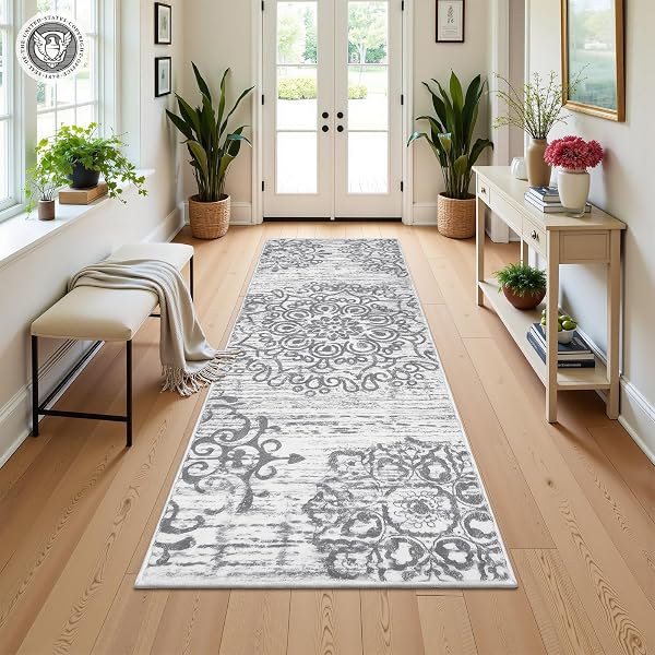 HEBE HALLWAY RUNNER RUG 2’X6′ WASHABLE VINTAGE KITCHEN RUGS NON SLIP LAUNDRY RUG RUNNER DISTRESSED BOHO FLOOR CARPET RUNNERS FOR HALLWAYS ENTRYWAY LAUNDRY ROOM KITCHEN BATHROOM