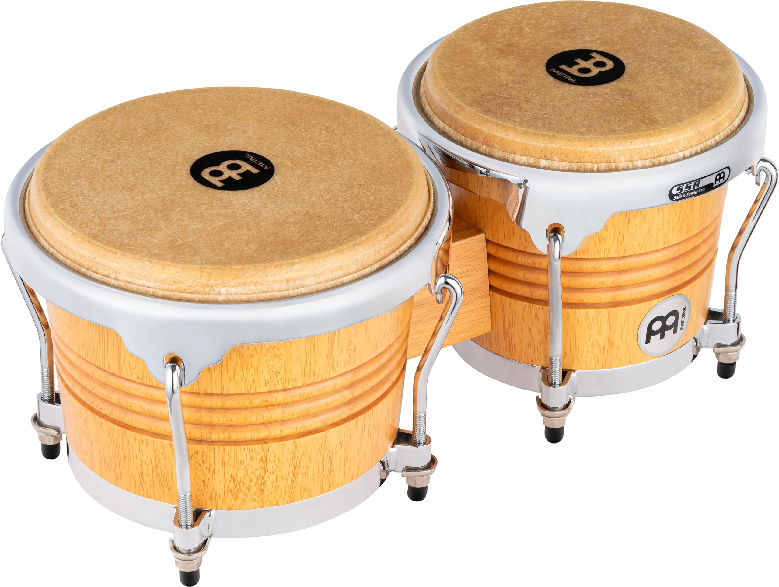Meinl Percussion Bongos Wood Chrome - 2 hand drums with 6.75 and 8 inches - including tuning key - Siam Oak, Natural matte (WB200SNT-M)