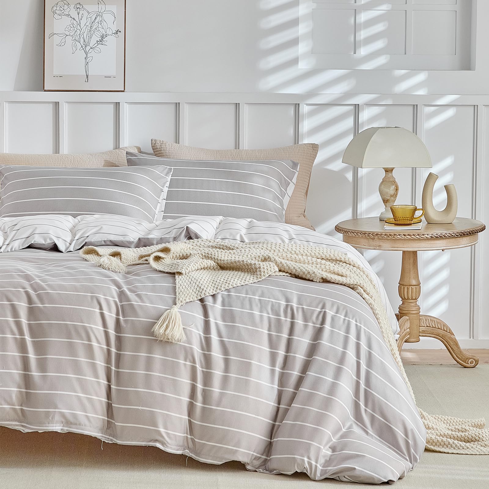 Lekesky Single Duvet Cover Set, Grey Duvet Set 2pcs (1x Duvet Cover + 1x Pillowcases) Single Bedding Sets135 x 200 cm