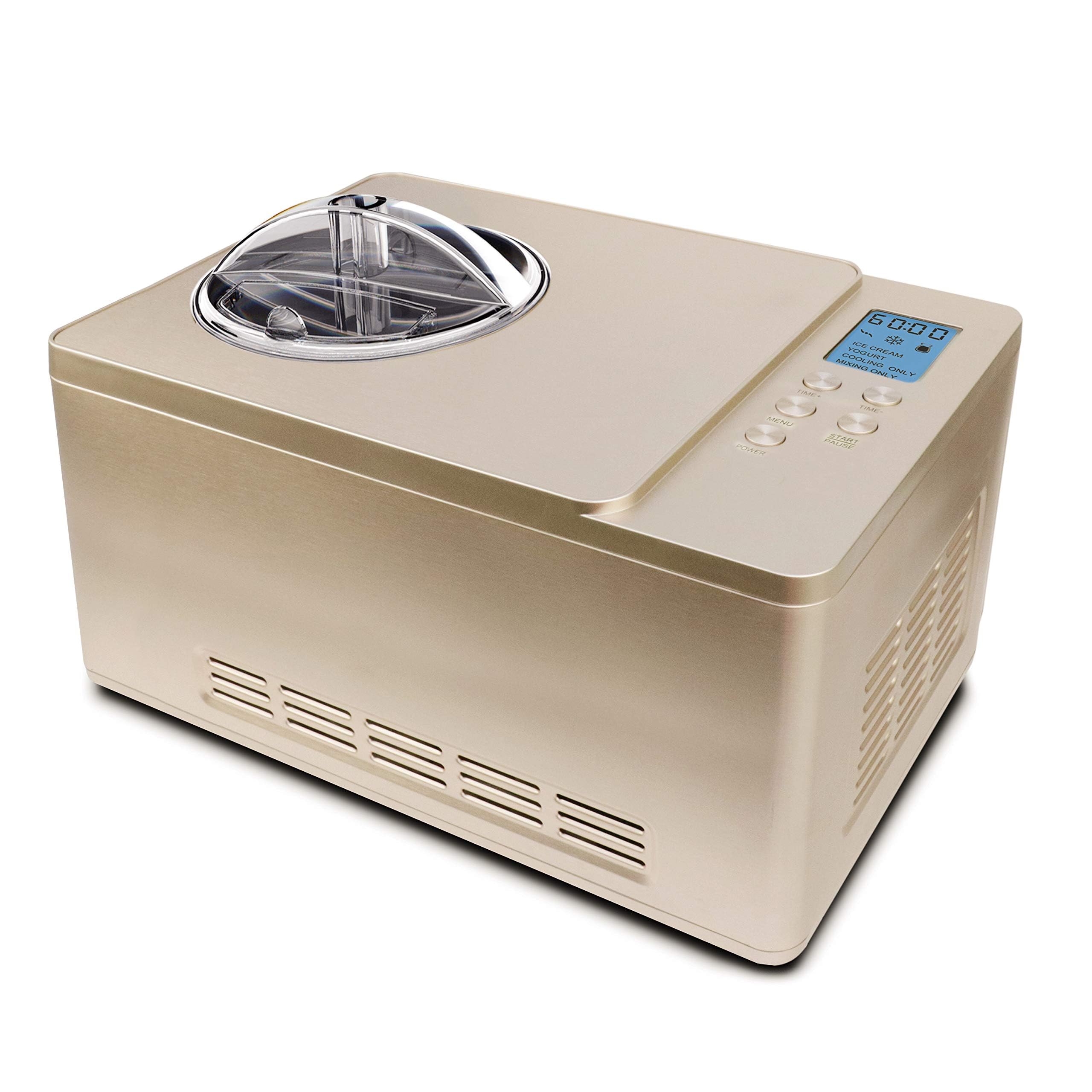Whynter Ice Cream Maker Machine & Yogurt Automatic 2 Qt. with Built-in Compressor, LCD Digital Display & Timer, No Pre-Freezing, ICM-220CGY, Champagne Gold