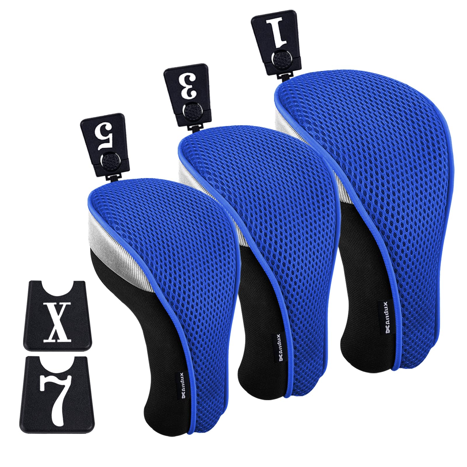 Andux Golf 460cc Driver Fairway Wood Club Head Covers Short Neck 3pcs/Set Black/Blue