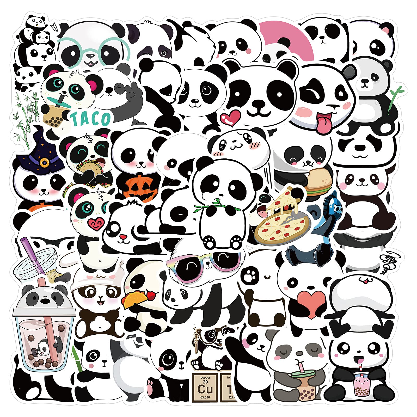 Cute Panda Cartoon Vinyl Stickers 50Pcs for Water Bottles Laptop Computer Skateboard, Cute Sticker Gift for Kids Teens Waterproof — image 1