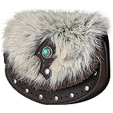HiiFeuer Viking Faux Fur Belt Bag with Turquoise Nordic Waist Pack, Vintage Medieval Belt Pouch Portable Purses for Ren Faire (Brown A)