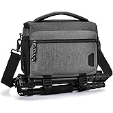 BAGSMART Small Camera Sling Bag for Photographers, Compact Camera Shoulder Bags for DSLR/SLR/Mirrorless Cameras, Waterproof Crossbody Camera Case with Tripod Holder, Grey