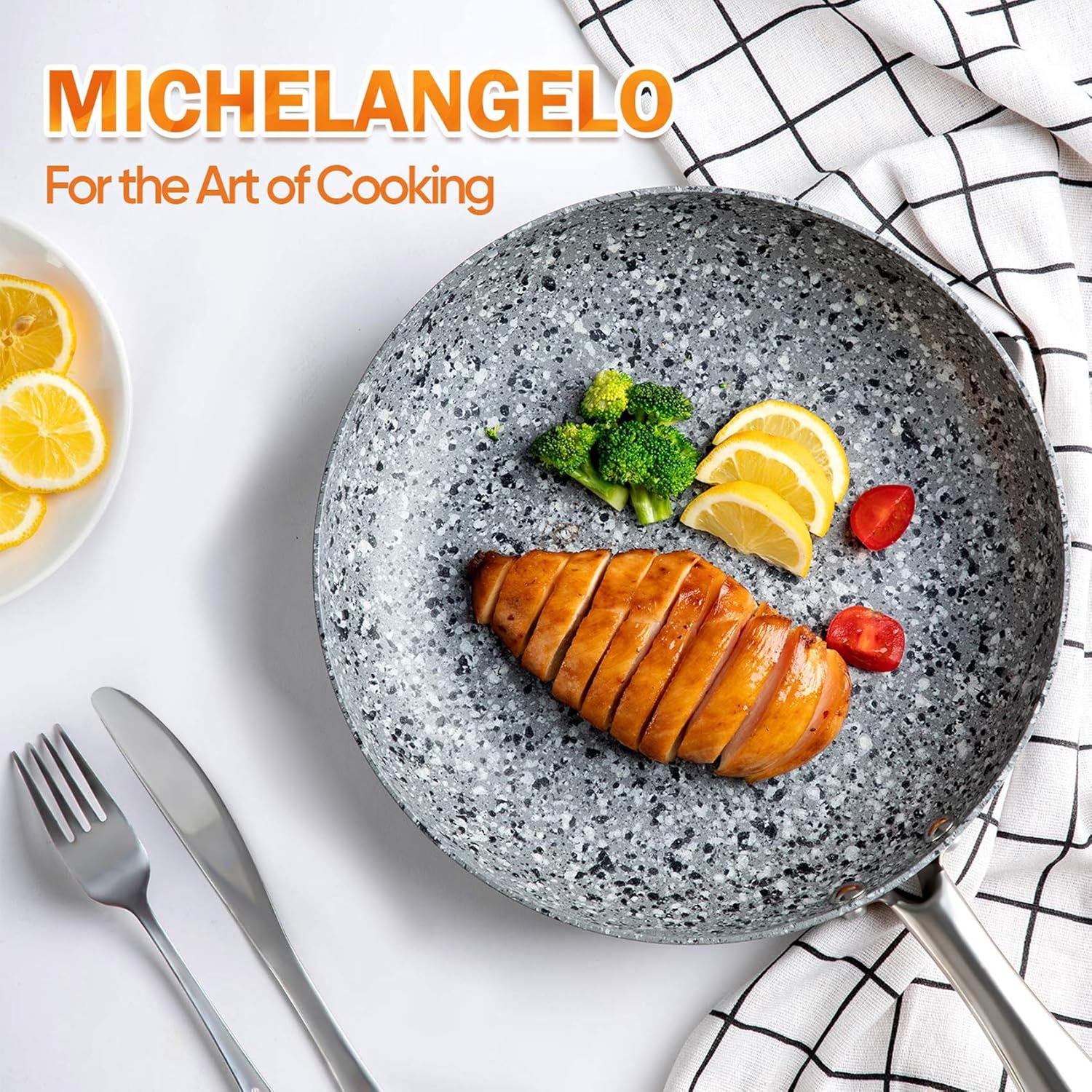 MICHELANGELO Stone Frying Pans Set 8/9.5/11 inch, Nonstick Frying Pans with 100% APEO & PFOA-Free Stone Non Stick Coating, Granite Skillet Set, Nonstick Skillets 3 Piece- 8"+9.5"+11": Kitchen & Dining