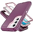 YmhxcY S22 Case,Galaxy S22 Case, Drop Proof 3-Layer Durable Cover/Shockproof Armor Drop Protection Solid Rubber Case Protective Matte Case for Samsung Galaxy S22-Fuchsia/Pink