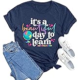 It’s a Beautiful Day for Learning T-Shirt for Women Teacher Life Shirts Gifts Reading Book Lover Casual Short Sleeve Top Tees