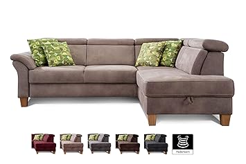 Cavadore Ecksofa Ammerland mit Ottomane rechts / Federkern-Sofa im Landhausstil mit verstellbaren Kopfstützen / 245 x 84 x 19