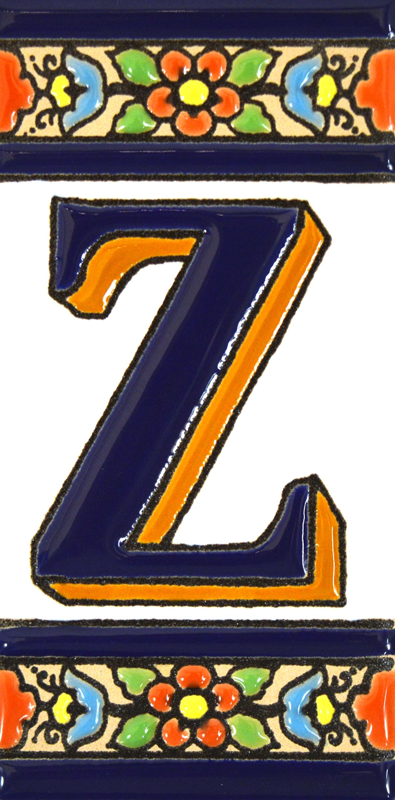 House letters 4 inch. Handpainted house letter tiles for signs, addresses and names. Address numbers for houses. House address numbers and letters. Design FLORES MEDIANO 4,29" x 2,13" (LETTER Z)