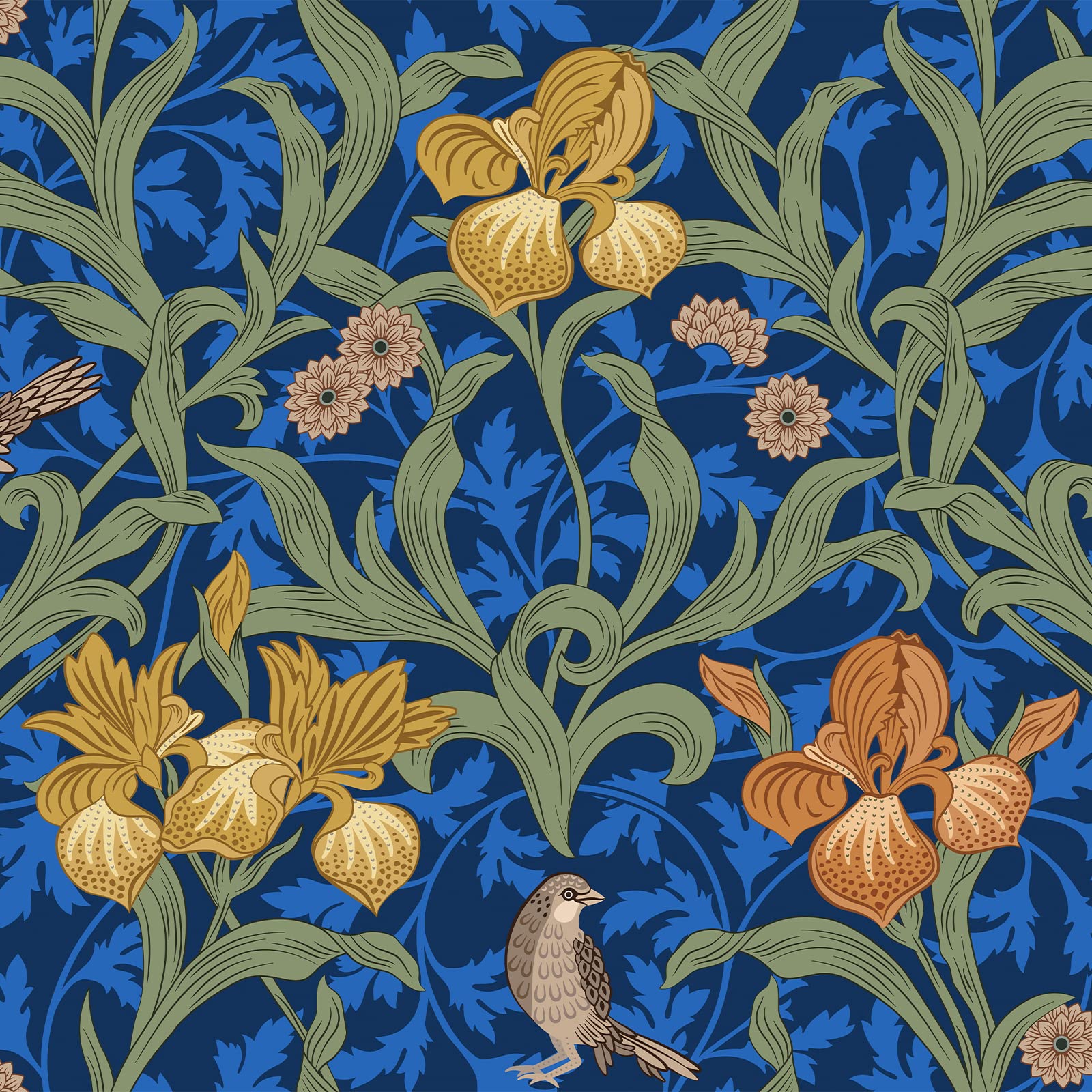 VEELIKE Blue and Gold Wallpaper 44.5cm×900cm Vintage Blue Flower Wallpaper for Living Room Tropical Leaf Contact Paper Peel and Stick Wall Mural Furniture Vinyl Wrap for Kitchen Cupboards Bedroom