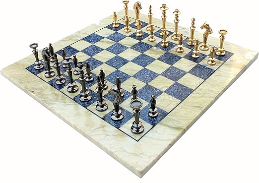 StonKraft 15 X 15? Collectible Chess Game Board Set Made with Australian Marble, Lapiz Lazuli + Brass Pieces
