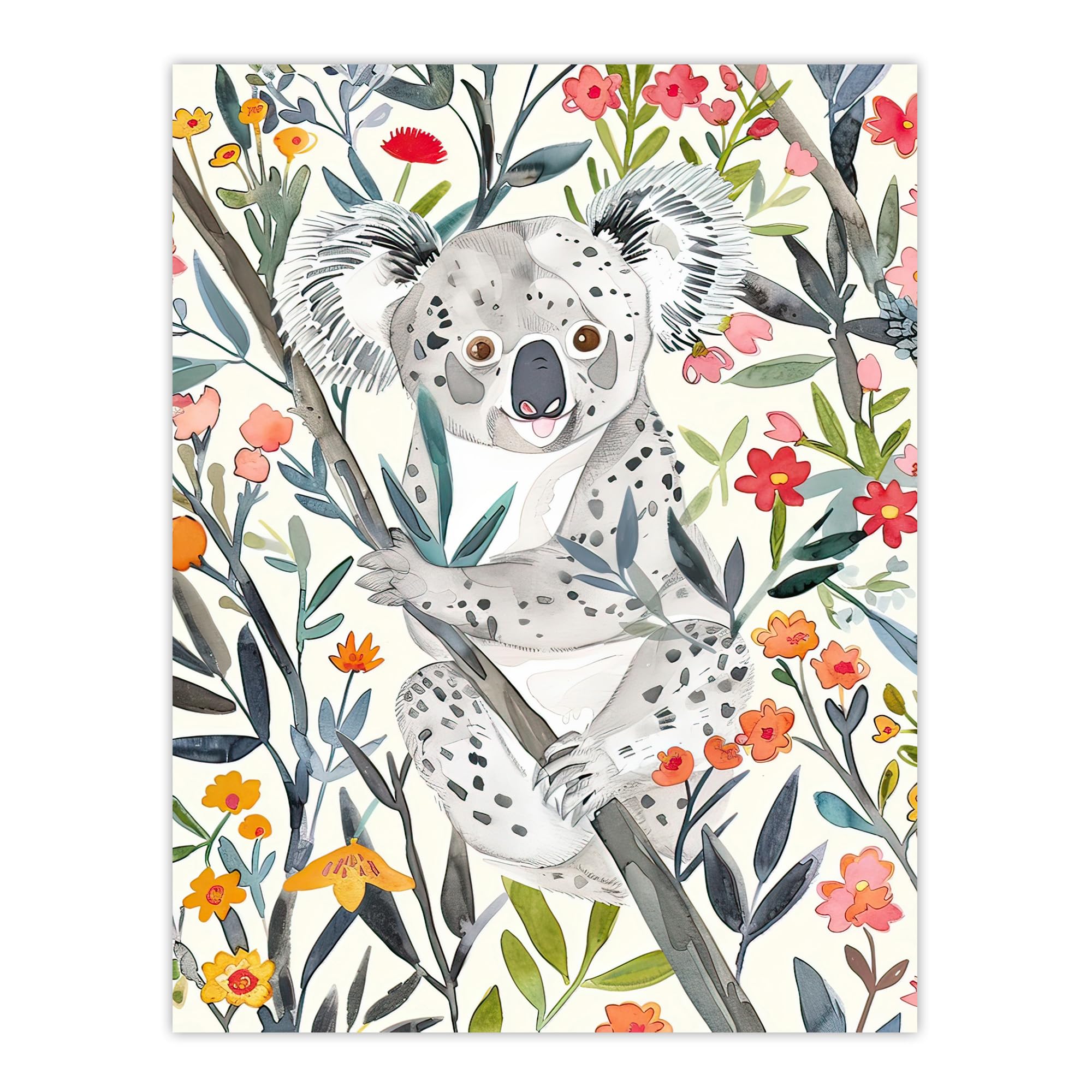 Artery8 Happy Koala Bear on Blooming Tree Watercolour Living Room Extra Large XL Wall Art Poster Print