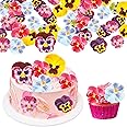 Ephlyn 64Pcs Edible Flower Cupcake Toppers Spring Bridal Engagement Baby Shower Birthday Party Cupcake Picks Anniversary Party Decorations Supplies