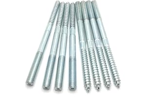 Haozheng Hanger Bolt M10x150 Silvery Double Headed Bolt Self-Tapping Screw with Hexagon for Furniture 8Pcs