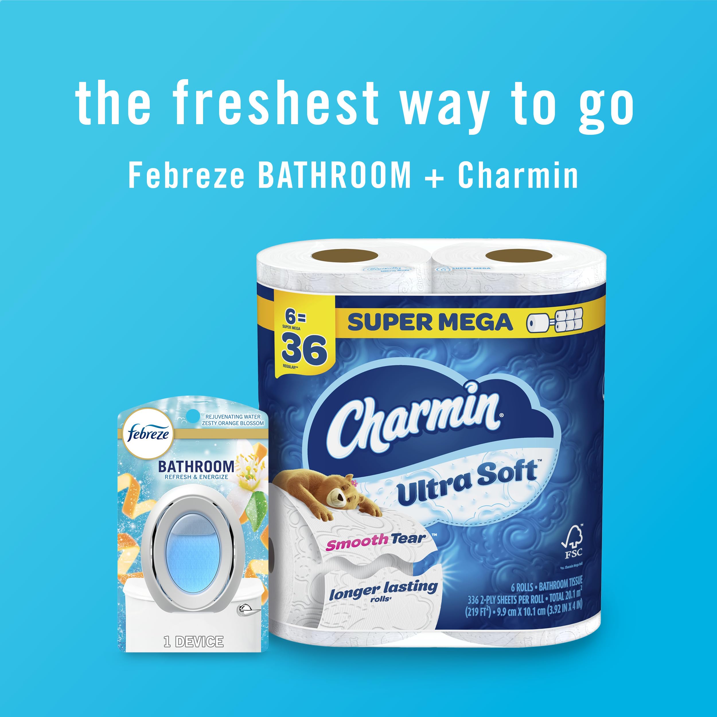 Febreze Bathroom Air Freshener, Odor-Fighting, Plug In Alternative, Air Fresheners for Home, Bathroom, & Kitchen, Closet Air Fresheners, Pet & Litter Box Odor Fighter, Refresh & Energize Scent, 4ct