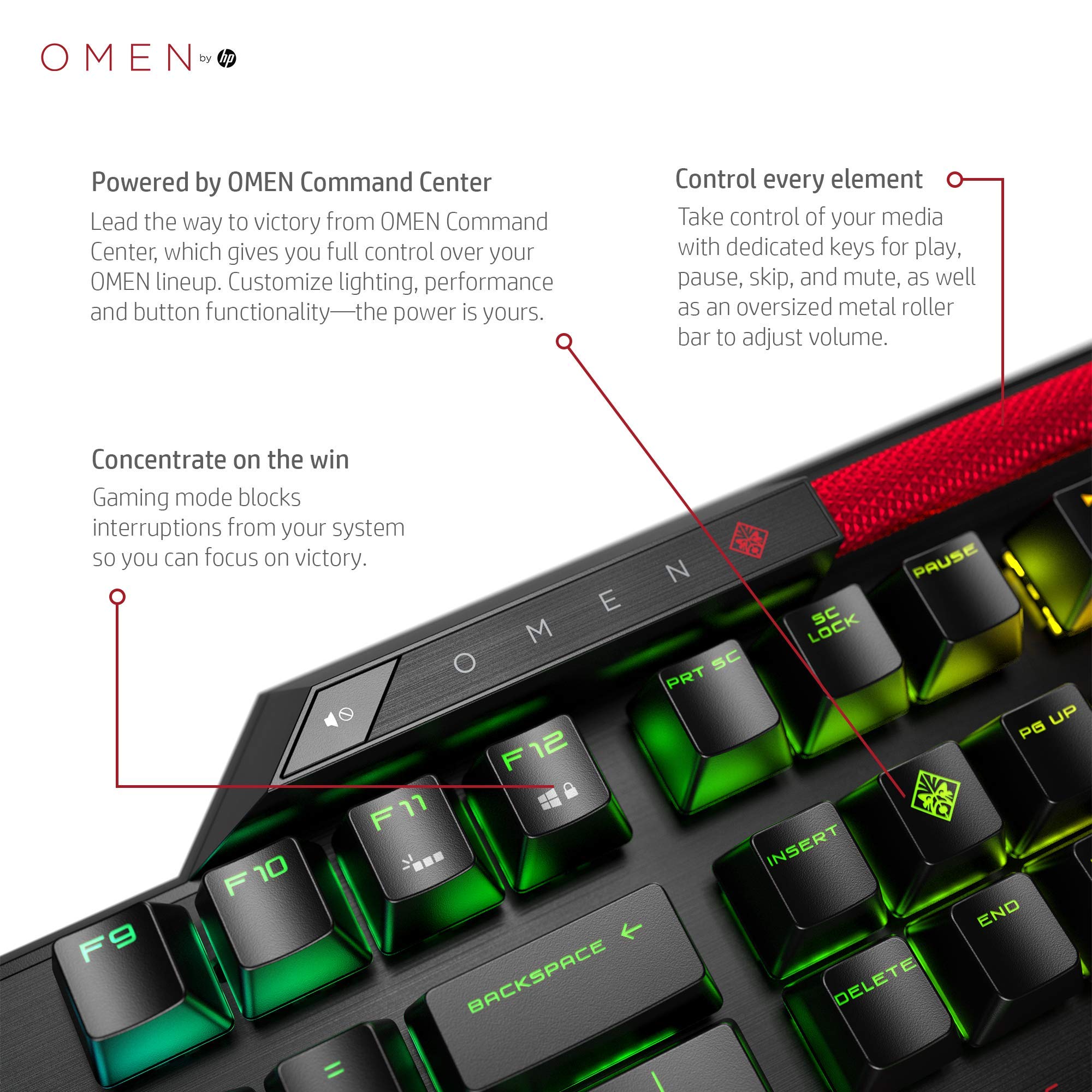 Omen by HP Sequencer Wired USB Mechanical Optical Gaming Keyboard – 10X Faster – Blue Switch - Volume Roller Bar – 16.8M RGB Colors – Anti Ghosting