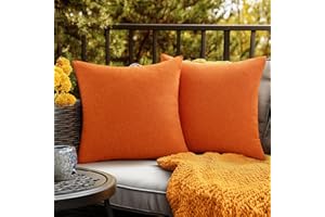 EMEMA Fall Outdoor Throw Pillow Covers Decorative Farmhouse Square Pillowcases Waterproof Cushion Covers Cases for Patio Couch Garden Sofa Home Living Room Set of 2 18x18 Inch Orange