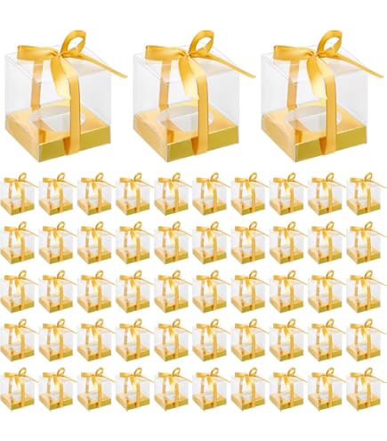 Gerrii 100 Pcs Clear Plastic Individual Cupcake Boxes 3.5" Single Cupcake Containers Transparent Ornament Gift Box With Inserts And Ribbon For Wedding Baby Shower Party Favor(White - View #12