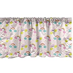Ambesonne Cartoon Window Valance, Pastel Rainbows