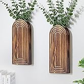 Wooden Wall Planter Vase Set of 2, Boho Hanging Planter for Indoor Plants & Flowers, Natural Wood Wall-Mounted Planters for Art Home Decor - Living Room, Bedroom, Bathroom, Patio (Brown)