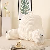 PAJEO Reading Pillow for Sitting in Bed, Large Backrest Reading Pillow with Arm Rest,Back-Rest Support Cushion for Sit Up on Couch, Sofa, and Floor, Dorm Essentials (Cream Flannel, Standard(17inch))