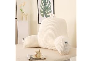 PAJEO Reading Pillow for Sitting in Bed, Large Backrest Reading Pillow with Arm Rest,Back-Rest Support Cushion for Sit Up on Couch, Sofa, and Floor, Dorm Essentials (Cream Flannel, Standard(17inch))