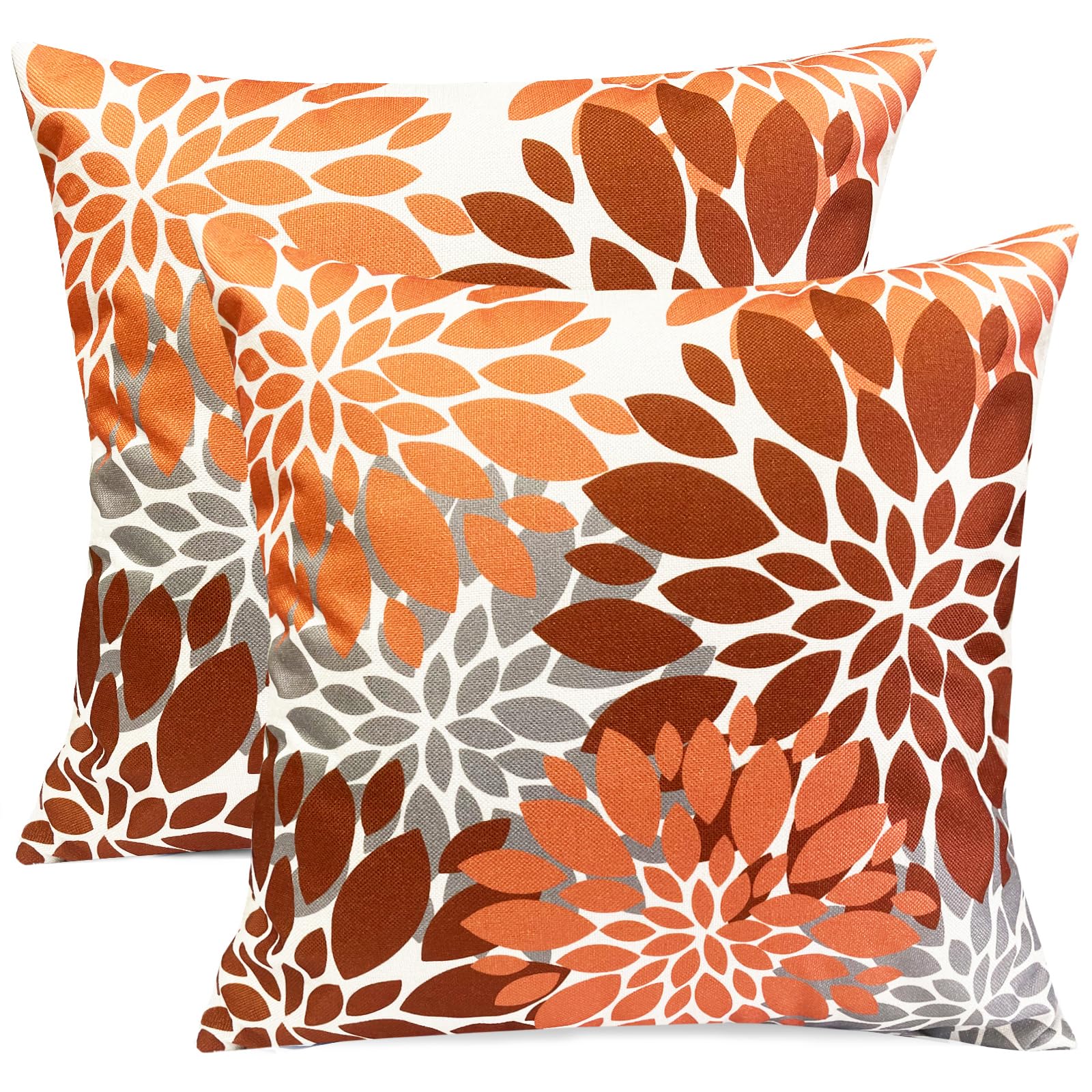 Photo 1 of RYSMIYOU Decorative Throw Pillow Covers Set of 2 Brown Coffee Pillow Covers 18x18 inch Throw Pillow Cases Linen Square Pillow Case,Farmhouse Outdoor Floral Pillow Covers for Couch Sofa Living Room