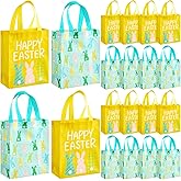 Wovnet 30 Pcs Easter Gift Bags Pastel Colors Easter Bunny Goodie Treat Tote Bags with Handle Reusable Non Woven Rabbit Party Favor Pouch for Spring Party Supplies 10 x 8 x 4in