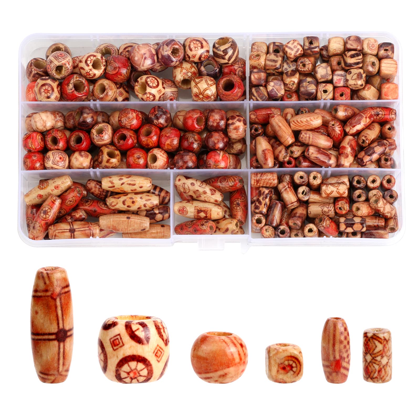 290 Pcs Natural Wood Bead for Macrame, Various Shapes Loose Wooden Craft Beads, Painted Macrame Spacer Beads for Crafting Jewellery Making Decorations DIY Bracelet