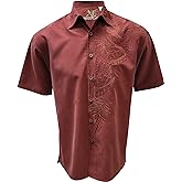 Bamboo Cay Mens Short Sleeve Island Leaf Nation Casual Embroidered Woven Shirt