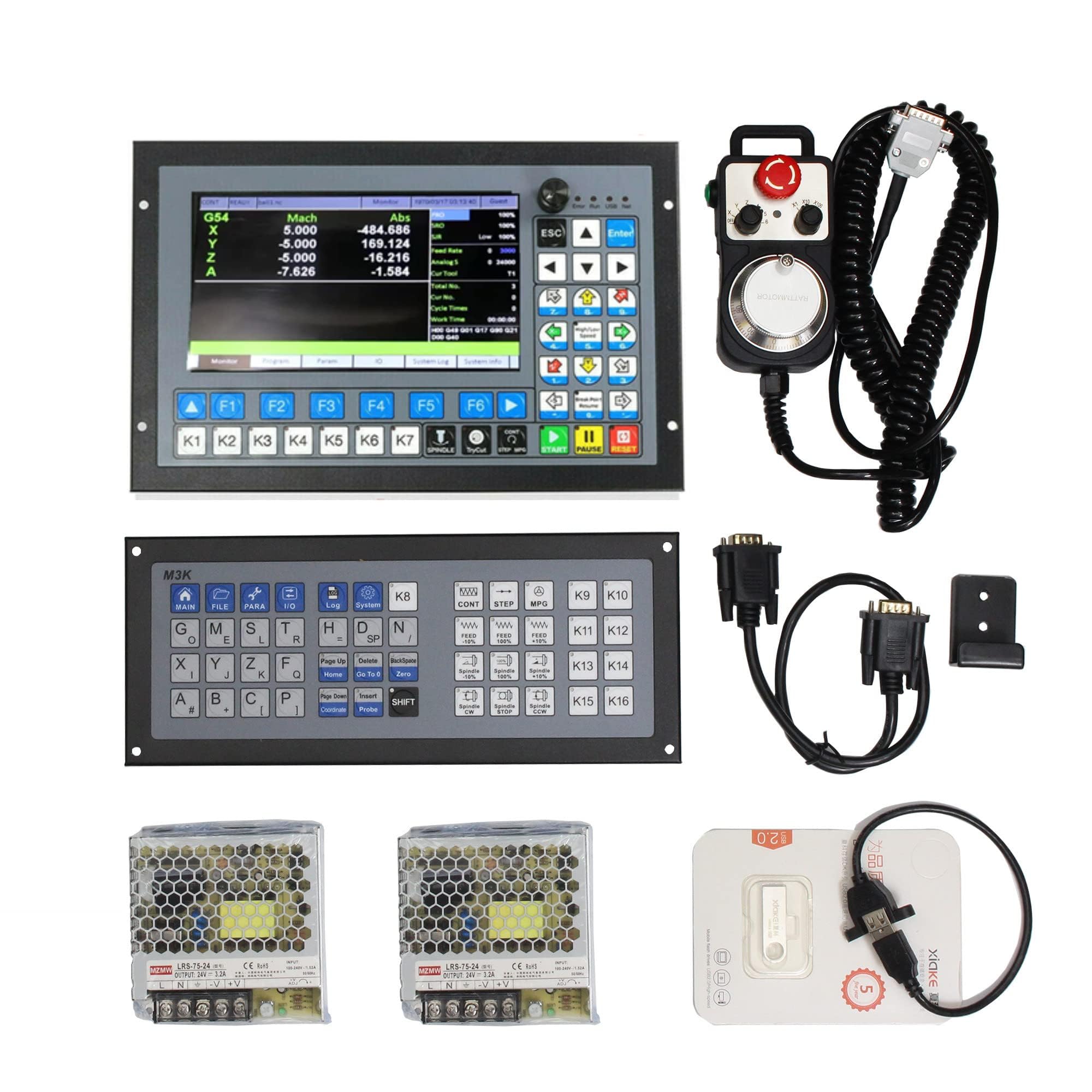 Photo 1 of CNCTOPBAOS DDCS Expert 5 Axis CNC Controller System Offline Stand-Alone PLC Servo Stepper Motor Motion Control 1000KHz with MPG Handwheel with M3K Extended Keyboard with Two 75W 24V DC Power Supply