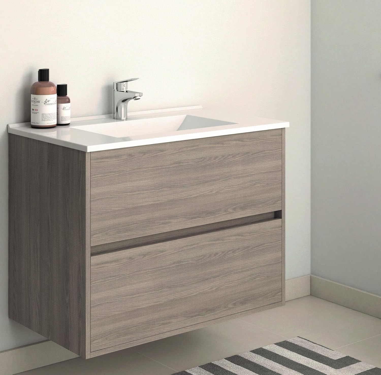 Mueble de baño Suspendido con Lavabo de Porcelana - con 2 ...