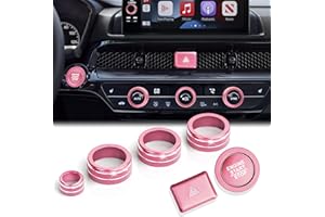 DvlynAuroa for Honda Civic Accessories 2022-2025 & Accord/CRV/HRV/Acura Integra 2023-2025, ADX 2025 - A/C & Audio Knob Covers, Hazard Light, Push Start Button Cover/Ring 7pcs (9-inch Screen, Pink)