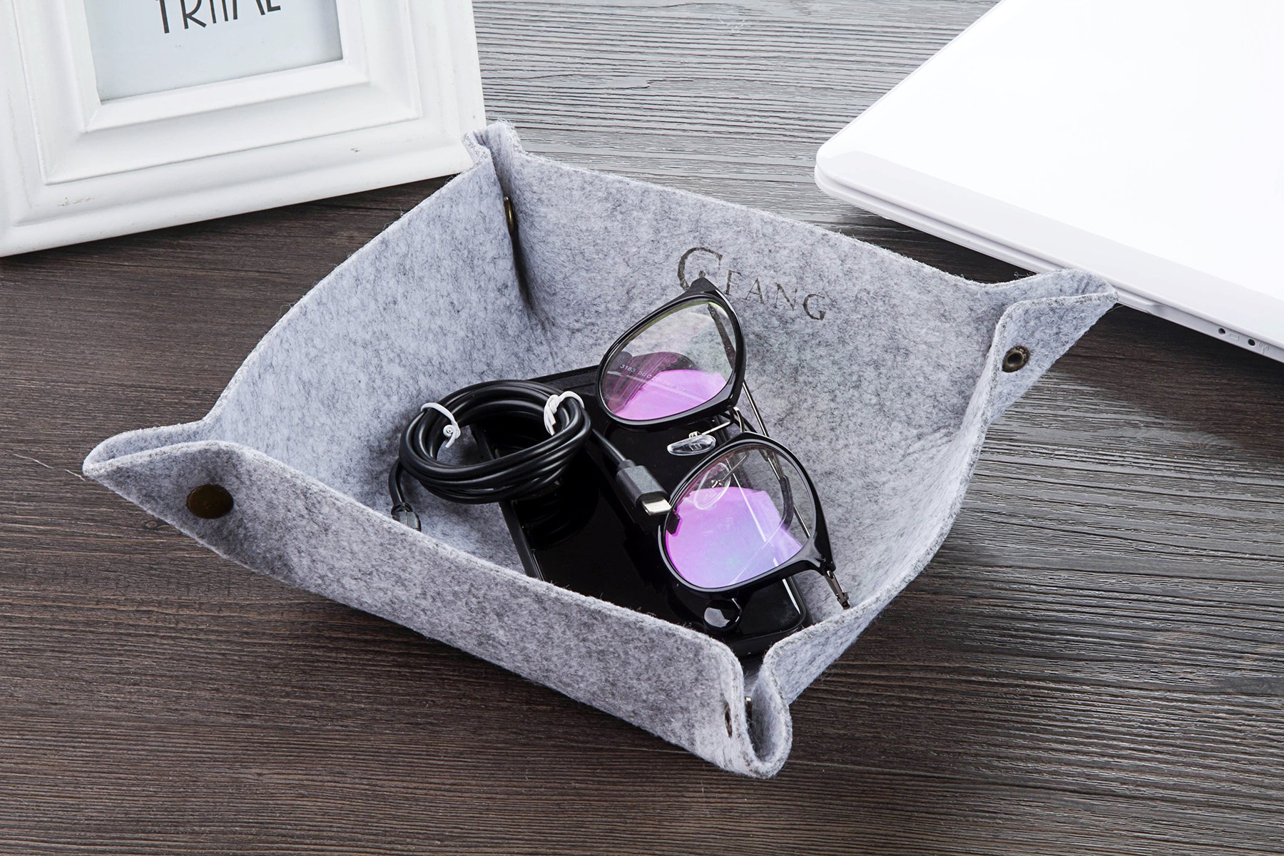 Jewelry, Key, Cell Phone, Wallet, Watches Tray Display Organizer Bedside Storage Tray Desktop Storage 9.7\'\'x9.7\'\'-Unfolded for Cup Mat, Mouse Pad