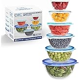 COOK WITH COLOR 12 Pc Glass Mixing Bowl Set with Lids – Borosilicate Glass Nesting Bowls for Cooking, Baking and Meal Prep, Blue