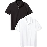 Amazon Essentials Boys' Uniform Short-Sleeve Pique Polo Shirts, 2-Pack Blue/