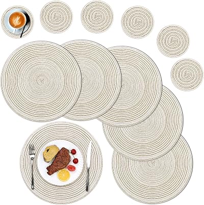 SHACOS Round Placemats and Coasters Set of 6 Cream
