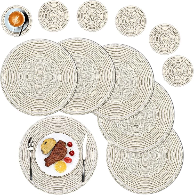 SHACOS Round Placemats and Coasters Set of 6 Cream