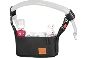 HAPPY PATH & CO. Stroller Organizer | Stroller Organizer with Cup Holder | Universal Stroller Organizer w/ Anti-Slip Straps to Fit Various strollers | Stroller Storage Bag | Walker Attachment to Carry Items