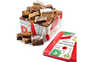 David's Cookies Merry Christmas Assorted Brownies & Crumb Cake Gift Tin 16pcs - Delicious, Fresh Baked Snacks, Gourmet Chocolate Fudge Slices, Brownies, Ideal Gift for Christmas Holidays
