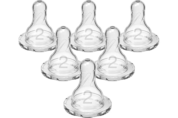 Dr. Brown’s Natural Flow Level 2 Narrow Baby Bottle Silicone Nipple, Medium Flow, 3m+, 100% Silicone Bottle Nipple, 6 Count