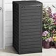 DWVO 38 Gallon Large Outdoor Trash Can, Waterproof Resin Hideaway Garbage Bin with Lid and Drip Tray, Outside Trash Bin for Porch, Backyard, Deck, Patio, Poolside, Easy to Clean, Black